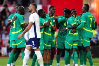 Senegal players celebrate